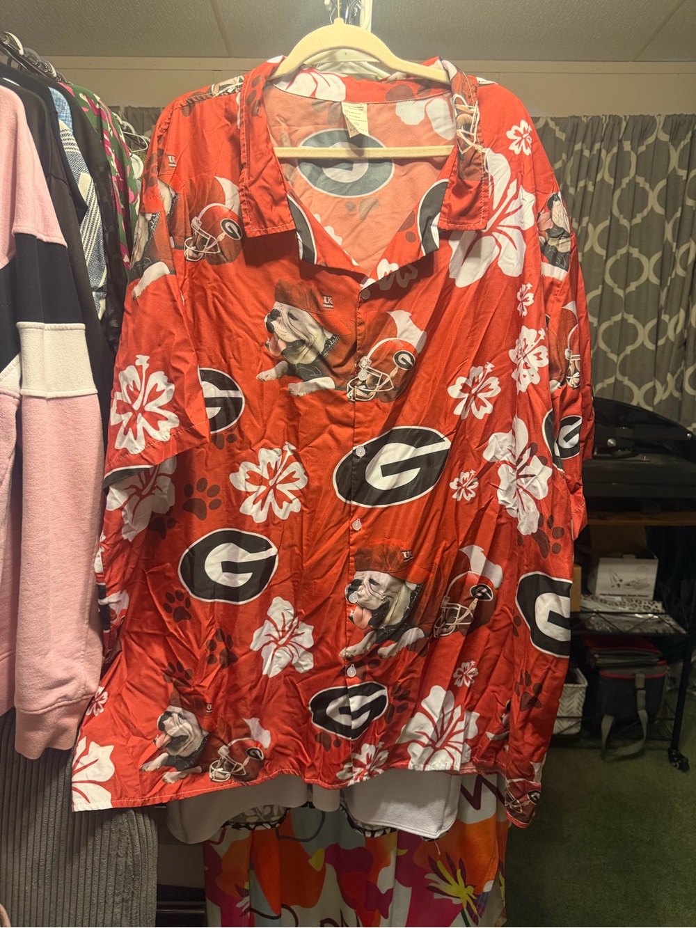 Red Floral Logo Button-Up Shirt